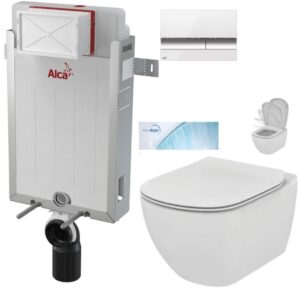 ALCADRAIN Renovmodul předstěnový instalační systém s bílým/ chrom tlačítkem M1720-1 + WC Ideal Standard Tesi se sedátkem SoftClose